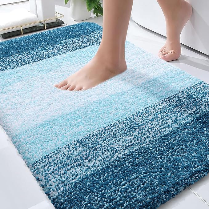 OLANLY Bathroom Rugs Mat 30x20, Extra Soft Absorbent Microfiber Bath Rugs, Rubber Backing, Quick Dry, Washable Bath Mats for Bathroom Floor, Tub and Shower, Home Decor Accessories, Peacock Blue