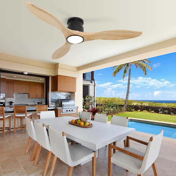 Ceiling Fans with Lights Remote 52inch Solid Amber Color Wood Fan Timing 6 Speeds Silent Reversible DC Motor 3CCT LED Light with Memory Lighting Function Indoor Outdoor Fan Farmhouse Bedroom