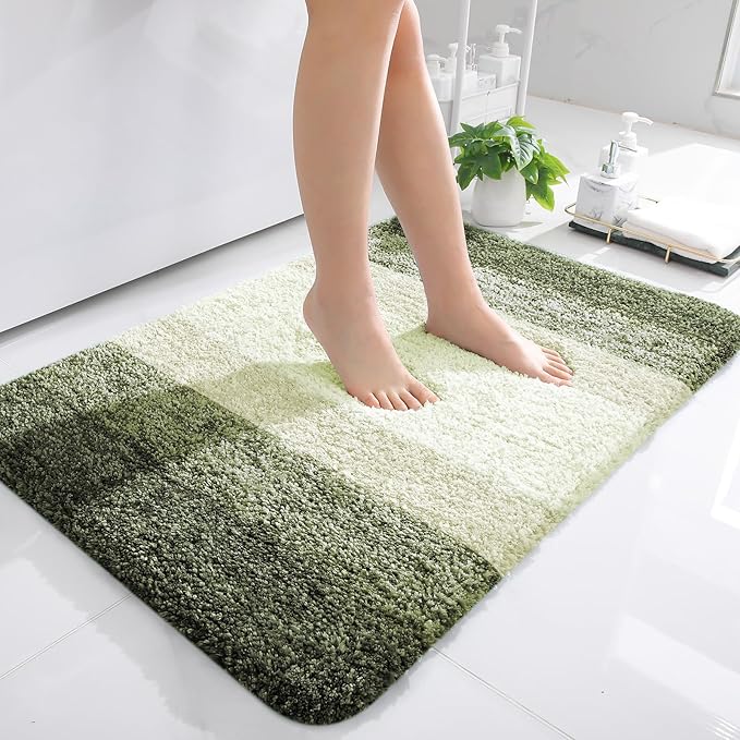 OLANLY Bathroom Rugs Mat 36x24, Extra Soft Absorbent Microfiber Bath Rugs, Rubber Backing, Quick Dry, Machine Washable Bath Mats for Bathroom Floor, Tub and Shower, Home Decor Accessories, Dark Green