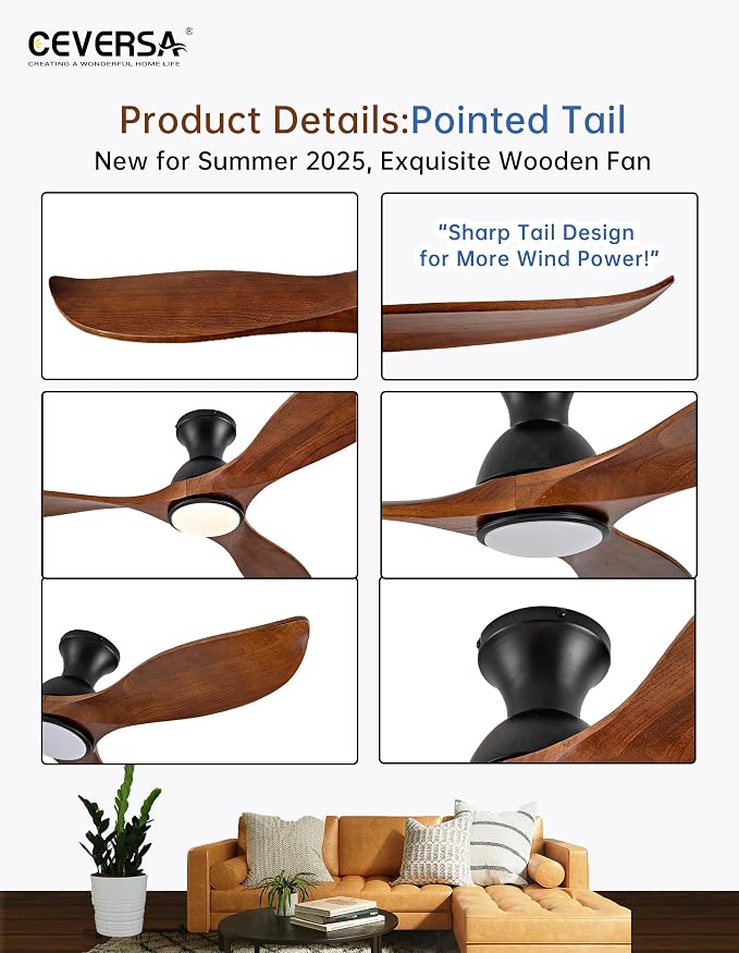 52 Inch Low Profile Ceiling Fans with Lights and Remote, Flush Mount Wood 3 Blade Ceiling Fan,Dimmable,Quiet Noiseless DC Motor for Patios,Living Room,Bedroom(Wall Control Switch)
