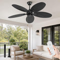 Fanbulous 52 Inch Ceiling Fan No Light, Remote & Pull Chain Tropical Fan With 6 Speeds, 3 Timers, DC Quiet Motor, 5 Palm Blade for Bedroom Living Room Covered Outdoor Patio Porch, Damp Rated, Black