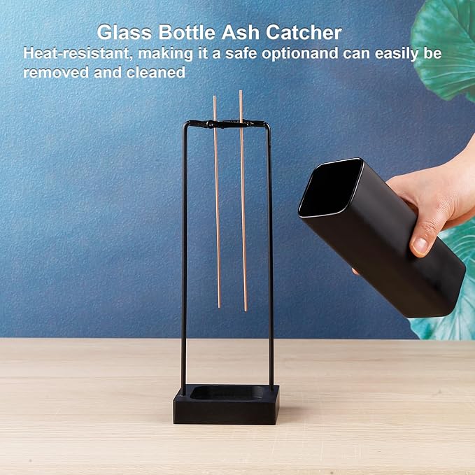 Incense Burner Holder for Sticks, [New Upgraded-Two Black Clip] Upside Down Incense Burner with Removable Glass Ash Catcher Anti-Ash Flying