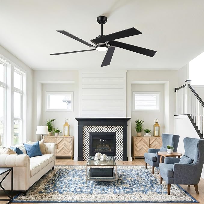 Ceiling Fans with Lights and Remote (Modern Black, 60 inch)
