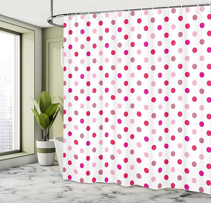 Ambesonne Polka Dots Shower Curtain, Polka Dots Pattern Consisting of an Array of Filled Circles Pop Art, Cloth Fabric Bathroom Decor Set with Hooks, 69" W x 75" L, Pink Fuchsia