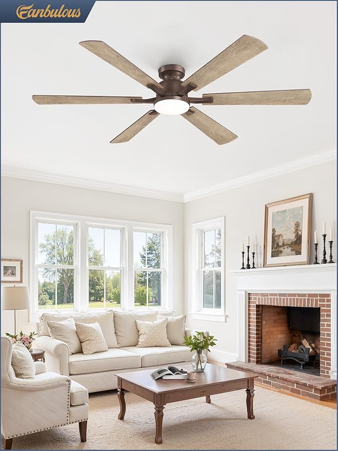 Fanbulous 60 Inch Ceiling Fan with Lights, APP & Remote Control, Flush Mount Low Profile Bronze Ceiling Fan, 3000-6000K Dimmable LED, Quiet Reversible Motor, 6 Blades, 6 Speeds,for Living Room Bedroom