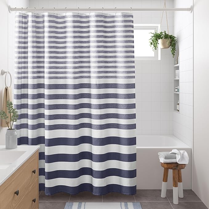 Madison Park Shower Curtain Spa Waffle Weave Shower Curtain for Bathroom 3M Scotchgard Moisture Management, Spa Quality Modern Shower Curtains for Bathroom, Standard: 72x72 Blue Ombre