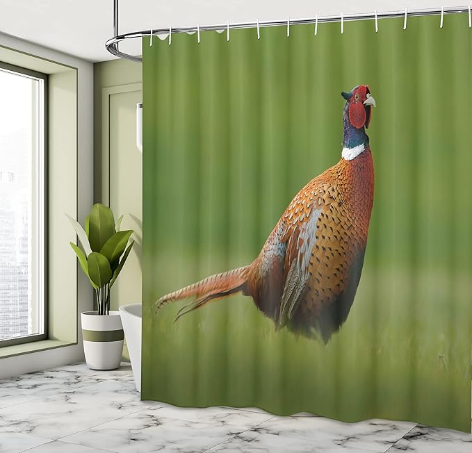 Ambesonne Green Shower Curtain, Czech Republic European Scene of a Creature on Blurry Backdrop Photo, Cloth Fabric Bathroom Decor Set with Hooks, 69" W x 70" L, Ginger Chocolate and Red