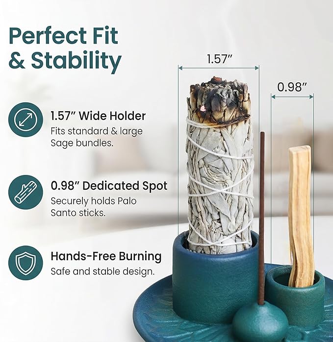 Palo Santo Sticks Holder, Multi-Purpose Handmade Ceramic Incense Burner for Palo Santo Incense Sticks, Sage Holder for Burning, Ash Catcher Tray for Meditation Yoga Room (Blue)