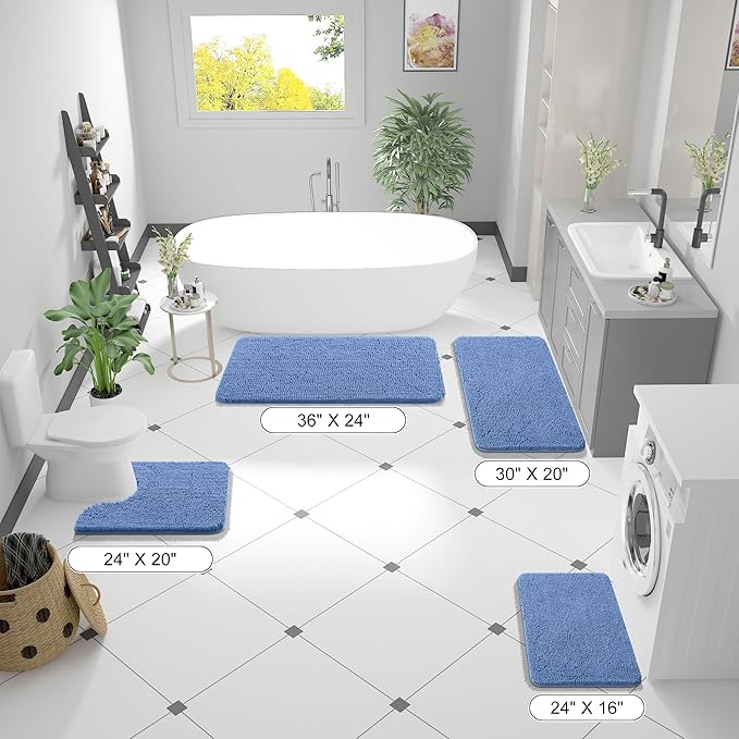 OLANLY Bathroom Rugs 34x21, Extra Soft Absorbent Chenille Bath Rugs, Rubber Backing Quick Dry, Machine Washable Bath Mats for Bathroom Floor, Tub and Shower, Home Decor Accessories, Cornflower Blue