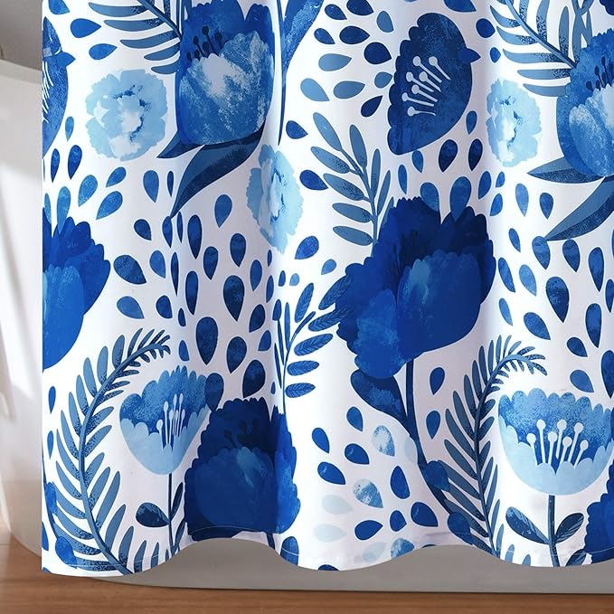 Lush Decor Poppy Garden Shower Curtain Single 72" W x 72" L Blue - Floral Shower Curtains for Bathroom - Colorful Bathroom Curtain - Cottage Core Decor