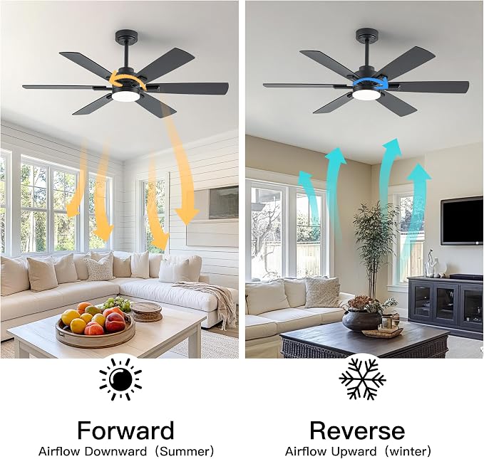 OURSTAR Ceiling Fans with Lights and Remote Control, Black Ceiling Fan with Light 3-Color LED Dimmable, Memory for Lighting and Fan Reversible, 6-Speed, Timer, Indoor/Outdoor Use, 52 Inch