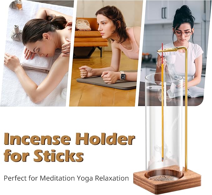 Incense Holder for Sticks, Insence-Stick Holder, Anti-Ash Flying No Mess Incense Burner, Incense Stick Holder with Glass Ash Catcher, for Yoga Spa Meditation Home Decor(2 Pack)