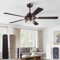 Fanbulous 52 Inch Ceiling Fan with Light and Remote,Downrod Mount Farmhouse Ceiling Fan for Bedroom, Quiet 6-Speed Reversible DC Motor, Rustic Brown & Wood Finish Blades