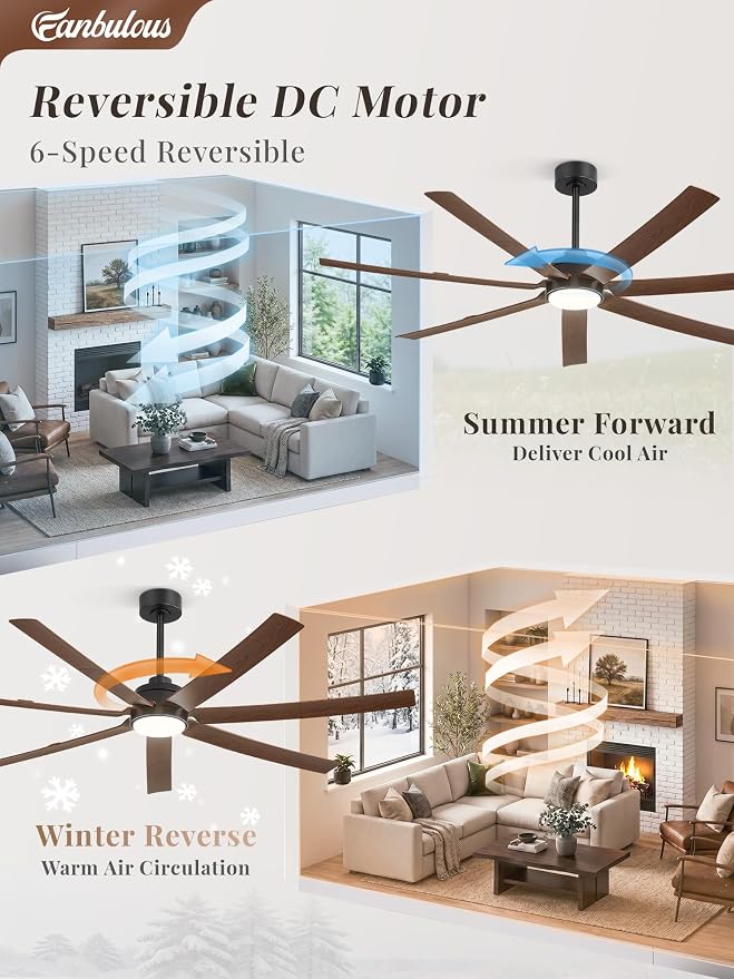 Fanbulous 66" Ceiling Fans with Lights and Remote, APP Control, 6 Speeds, Dimmable, 3CCT, Wood Grain Farmhouse Ceiling Fan with Reversible DC Motor, Indoor/Outdoor Ceiling Fan for Living Room Patios