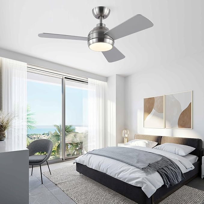 42 Inch Downrod Ceiling Fan with Light, 3 Wood Blades | Remote Control,Reversible Quiet DC Motor,Wood Blades,6 Speed,3CCT Dimmable for Bedroom,Living Room