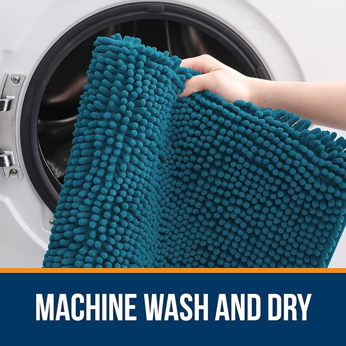 OLANLY Toilet Rugs U-Shaped 20x20, Extra Soft Absorbent Chenille Contour Bathroom Rugs for Toilet, Dry Quickly, Machine Washable, Non-Slip Bath Mat, Peacock Blue