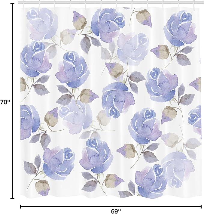 Ambesonne Rose Shower Curtain, Faint Watercolor Swirling Roses Botanical Female Novelty Wonders Art of Mother Earth, Cloth Fabric Bathroom Decor Set with Hooks, 69" W x 70" L, Eggshell Blue