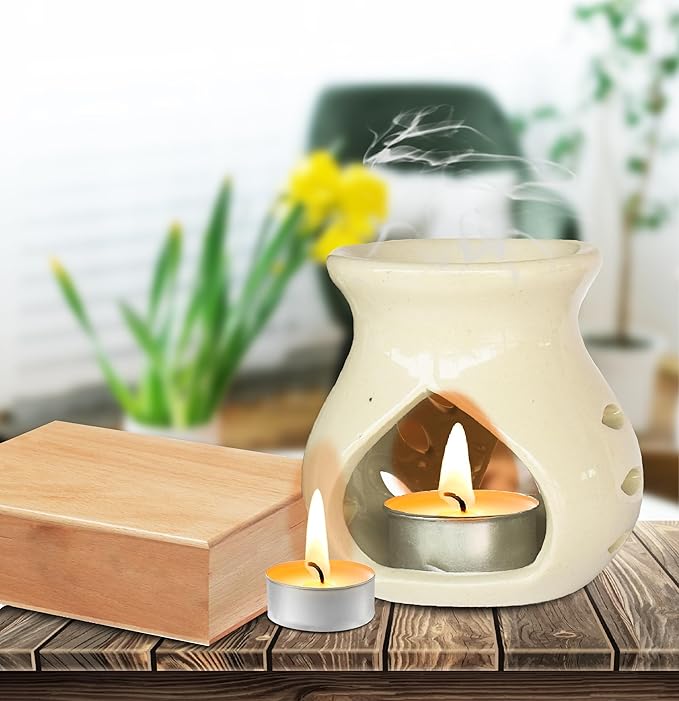 Ceramic Essential Oil Burner Wax Melt Burners |Aromatherapy| Ceramic Oil Diffuser| Candle Tealight Holder (Set of 1) Home Bedroom Decor Christmas Housewarming Gift, White