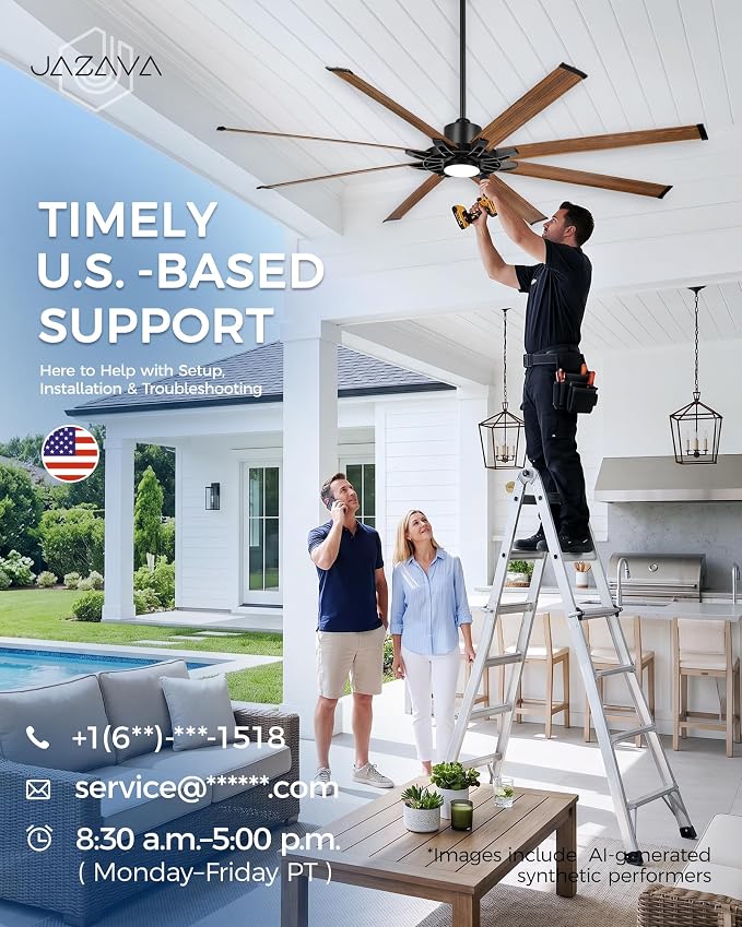 84 Inch Large Ceiling Fan with Light, Industrial Ceiling Fan with 8 Aluminum Blades, Compatible with Alexa, 6-Speed Reversible DC Motor, Ideal for Covered Indoor Outdoor Spaces, ZCCF05AWD-84