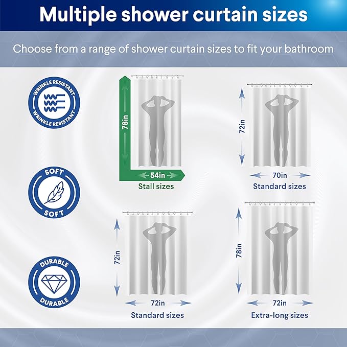 Clorox 2-in-1 Bathroom Shower Curtain Liner, Durable Fabric, Weighted Magnets for Bath Water Control, Washable Premium Quality, Extra Long Stall 78" x 54" White