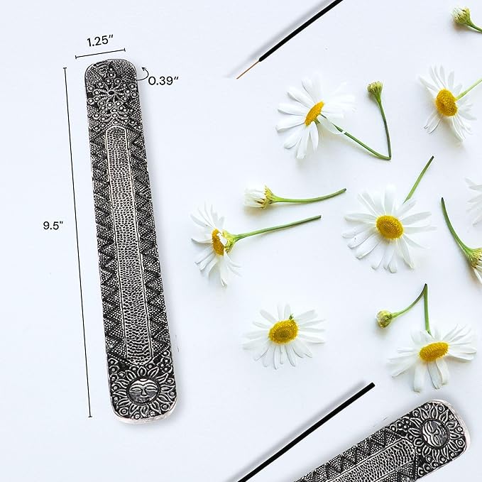 Hosley Antique Silver Aluminium Incense Holders. Set of 1, Each 9.5-Inch-Long Holder, Rich Antique Silver Finish Adding Rustic Charm to Any Room, Perfect for Home Ambiance and Décor