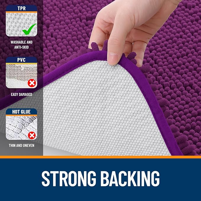 OLANLY Bathroom Rugs 35x24, Extra Soft Absorbent Chenille Bath Rugs, Rubber Backing Quick Dry, Machine Washable Bath Mats for Bathroom Floor, Tub and Shower, Home Decor Accessories, Purple