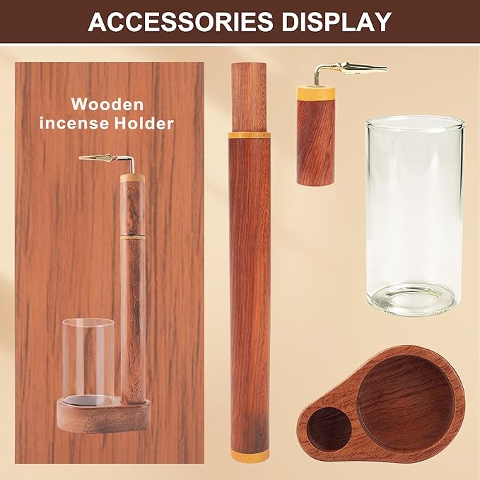 Wood Incense Holder for Sticks with Glass Ash Catcher-Airtight StorageTube,Portable Incense Burner for Yoga Meditation Travel Home Gift