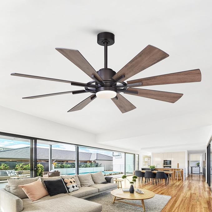 60 inch Ceiling Fans with Lights and Remote, Black Farmhouse Chandelier Fan, 8 Blades, Quiet DC Motor, Indoor/Outdoor ETL Large Ceiling Fan for Kitchen Living Room Garage, 3 CCT, 6 Speed, Timer