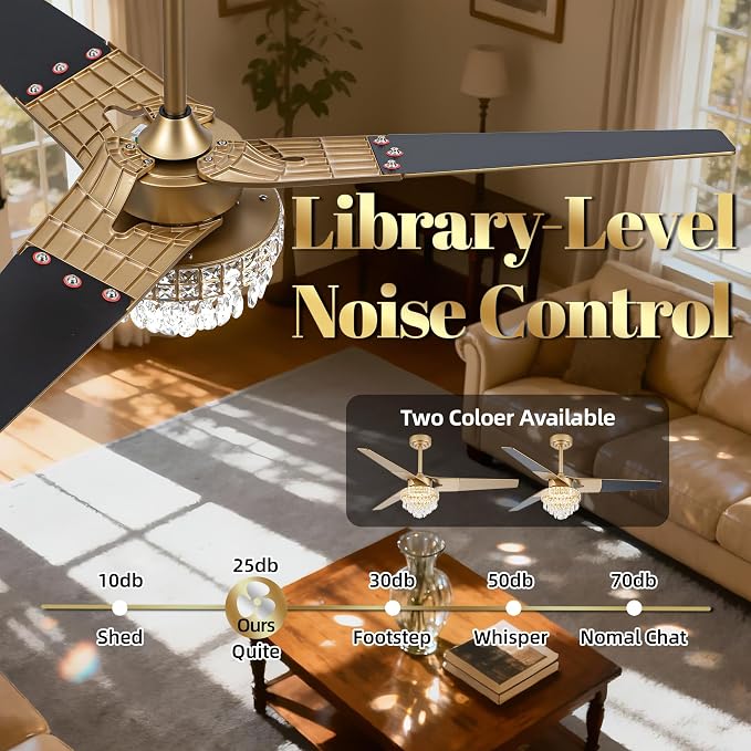 Chandelier Ceiling Fans With Lights And Remote, Chandelier Fan Ceiling,Crystal Ceiling Fan Fandelier With Lights,6 Speed 3 Timer Quiet Ceiling With Fans For Living Room Bedroom (Gold, 52 In'ch)