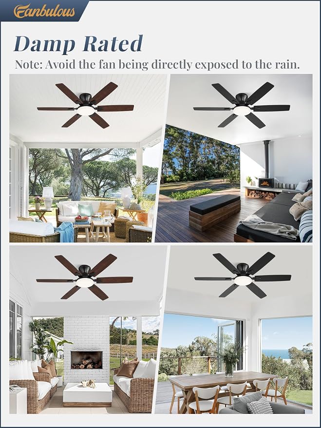 Fanbulous Ceiling Fans with Lights, 52 Inch 6-Blade, Smart APP & Remote Control, Dimmable 5CCT LED with Smart Memory, DC Motor Quiet for Bedroom Living Room, Damp Rated for Outdoor Covered Patio
