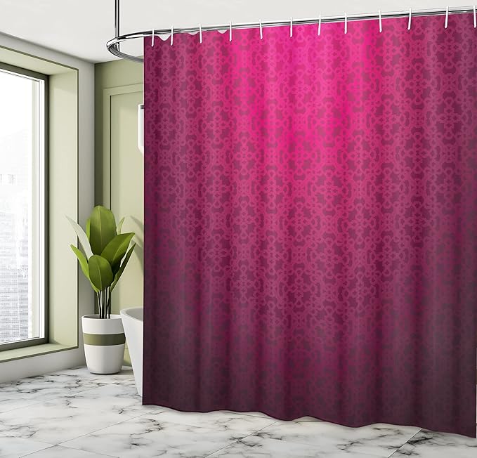 Ambesonne Magenta Shower Curtain, Antique Ornamental Monochrome Royal Drawing with Influence Bohemian Print, Cloth Fabric Bathroom Decor Set with Hooks, 69" W x 70" L, Purple