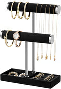 bussdis 2 Tier Bracelet Holder Display, Necklace Holder Organizer, BK/SL | Velvet Necklace Holder | Jewelry Tree | Jewelry Towers | Jewelry Stand Organizer for Necklaces, Bracelets, Earrings, Rings