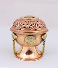 Indian Consigners Copper Altar Incense Charcoal Burner Holder with Chain (Flower of Life)