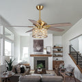 52" Modern Drum Crystal Ceiling Fan with Light, Luxury Brushed Gold Fandelier, Diamond Lattice Metal Cage, Quiet 3-Speed Motor, Elegant Chandelier Fan for Living Room Bedroom