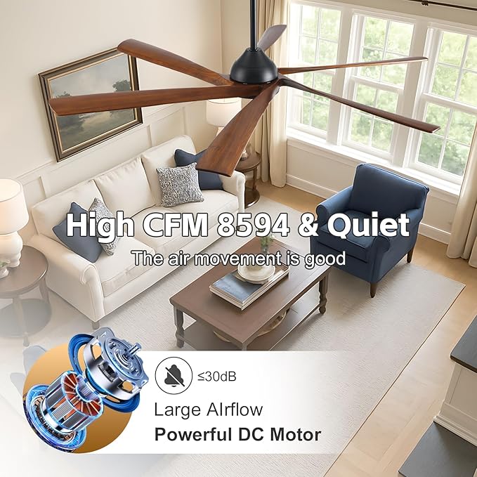 60-Inch Smart Outdoor Ceiling Fan with Light - High CFM Propeller Blades, Rustic Farmhouse Style, Alexa/Tuya App/Remote Control, Quiet DC Motor, Damp Rated for Patio, Porch, Gazebo