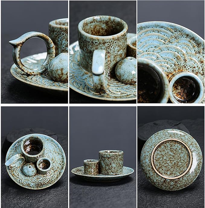 4 in 1 Ceramic Incense Burner Holder with Handle for Burning Sage, Palo Santo Stick, Joss Sticks, Candle in Your New House, Office, Yoga, Meditation Room (Speckled Blue)