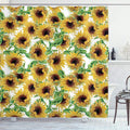 Ambesonne Sunflower Shower Curtain, Dried Sunflowers Illustration Wildflowers Branch Herbarium Artistic Design Fine Art, Cloth Fabric Bathroom Decor Set with Hooks, 69" W x 70" L, Dandellion Green
