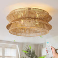 Boho Ceiling Fan with Light, 20'' Coastal Caged Ceiling Fans with Lights and Remote Control, Rattan Flush Mount Fandelier with Reversible 6 Speeds, Low Profile for Bedroom Living Room Dining Room