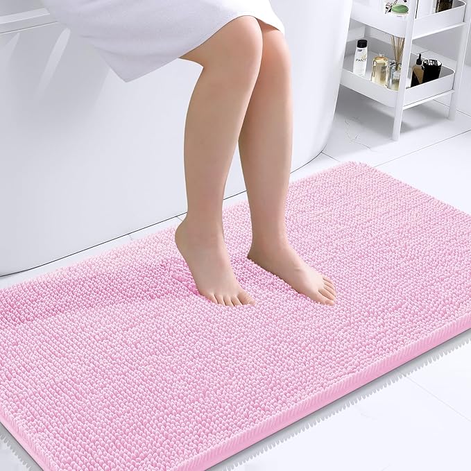OLANLY Large Bathroom Rugs 40x24, Extra Soft Absorbent Chenille Bath Rugs, Rubber Backing Quick Dry, Machine Washable Bath Mats for Bathroom Floor, Tub and Shower, Home Decor Accessories, Pink