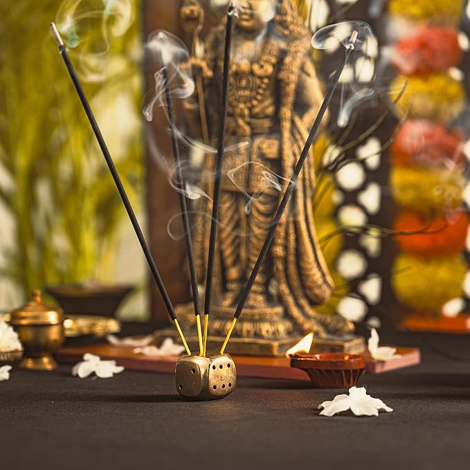 Brass Dice Shape Agarbatti Stand Incense Stick Holder Dice/Pasa Design Shape with Round Edges for Home Purifying Pooja Prayer Home Temple Mandir Office and Gifting (Dice Shape)