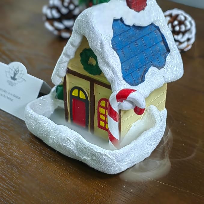 Hosley Resin Backflow Incense Burner – Christmas House Snow Cabin Backflow Incense Cone Holder (4.72") with 20 Apple Cinnamon Cones, House Decor & Aromatherapy