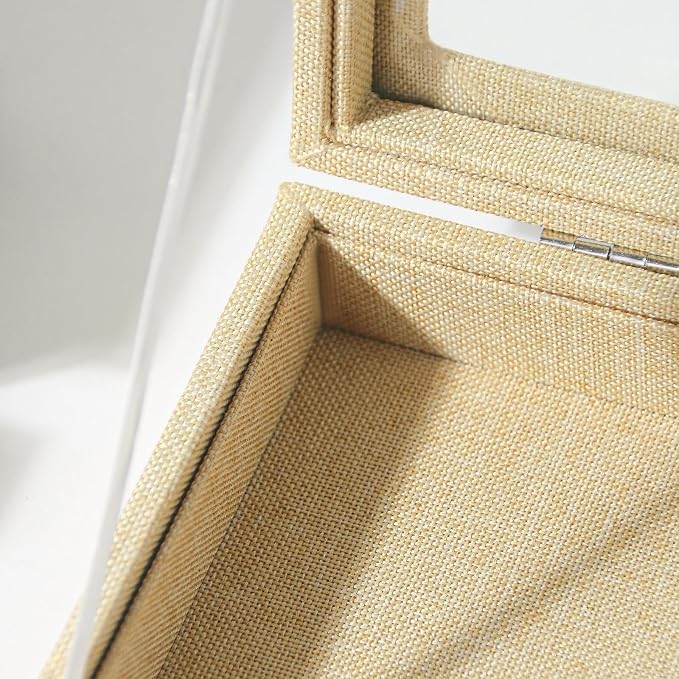 Coward Jewelry Organizer Box, Yellow Linen Blank Display Tray Case with Lid for Storage Necklaces Bracelets Rings Beads and Jewelry Accessories
