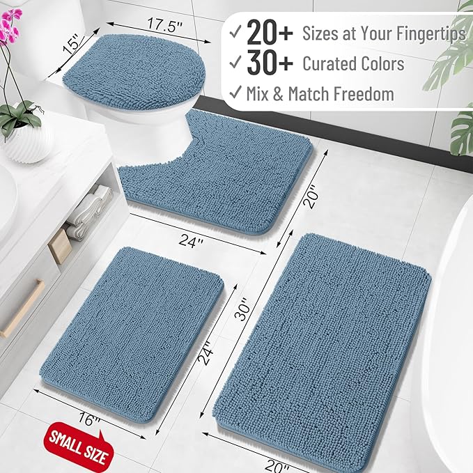 OLANLY Large Bathroom Rugs 50x30, Extra Soft Absorbent Chenille Bath Rugs, Rubber Backing Quick Dry, Machine Washable Bath Mats for Bathroom Floor, Tub and Shower, Home Decor Accessories, Airy Blue