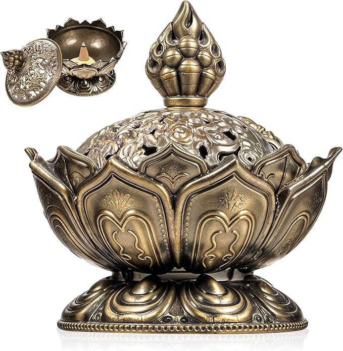 Small Classic Lotus Incense Burner 2.75 X 2.87inch Mini Vintage Lotus Incense Burner Holder Mini Lotu Cone Incenses Holder Charcoal Lotuss Flower Shaped Incenses Holders Classic for Stick and Metal