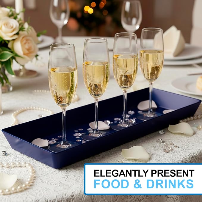 US Acrylic Coastal Plastic Serving Trays (Set of 4) 15” x 5” | Narrow Unbreakable Reusable Rectangular Party Platters | Serve Appetizers, Fruit, Veggies, & Desserts | BPA-Free & Made in USA