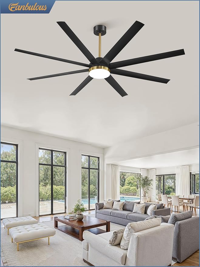 Fanbulous 72 Inch Large Ceiling Fans with Lights, Black Ceiling Fan with Remote Control, Dimmable, 3CCT, Quiet, Modern Ceiling fan For Living Room, Bedroom, Kitchen, Patio, Outdoor