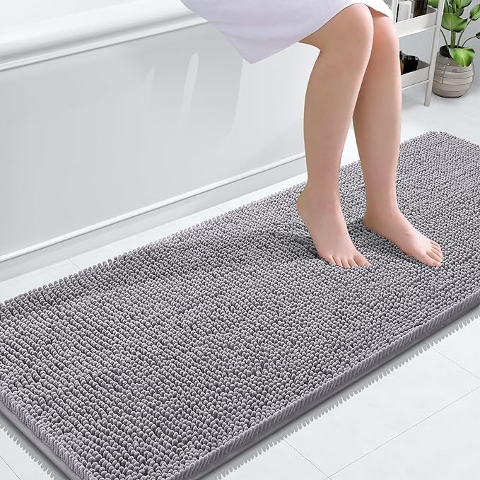 OLANLY Bathroom Runner Rugs 59x24, Extra Soft Absorbent Chenille Bath Rugs, Rubber Backing Quick Dry, Machine Washable Long Bath Mats for Bathroom Floor, Tub and Shower, Home Decor Accessories, Grey