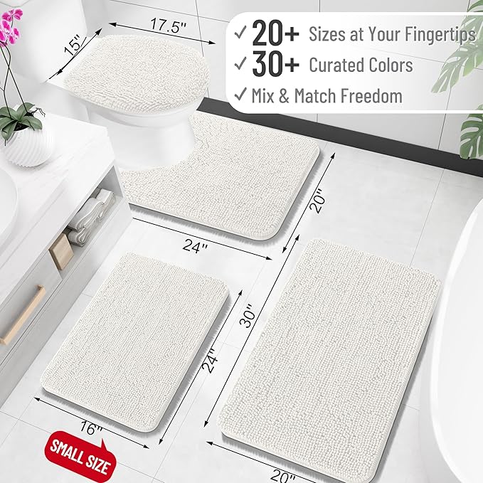 OLANLY Toilet Rugs U-Shaped 24x24, Extra Soft Absorbent Chenille Contour Bathroom Rugs for Toilet, Dry Quickly, Machine Washable, Non-Slip Bath Mat, Ivory