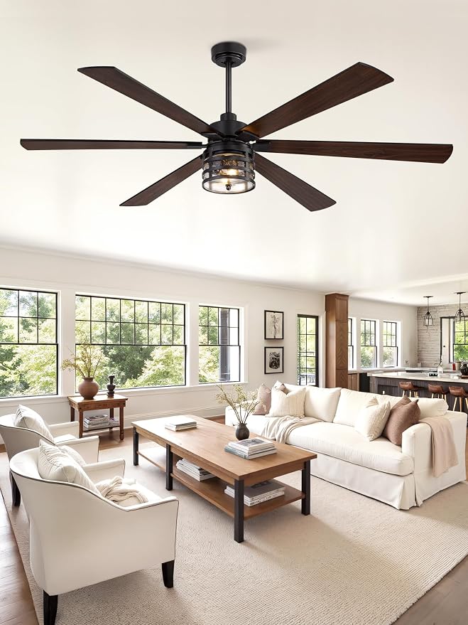 Fanbulous 72 Inch Large Farmhouse Ceiling Fan with Light & Remote,Black | Powerful 6-Speed Reversible DC Motor, Industrial 6 Dual Finish Blades, Ideal for Living Room, Bedroom, Patio, Garage