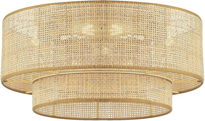 Boho Caged Ceiling Fans with Lights,Rattan Fandelier Ceiling Fans with Lights and Remote Control, Coastal Enclosed Flush Mount with Reversible 6 Speeds for Bedroom Dining Room Kitchen